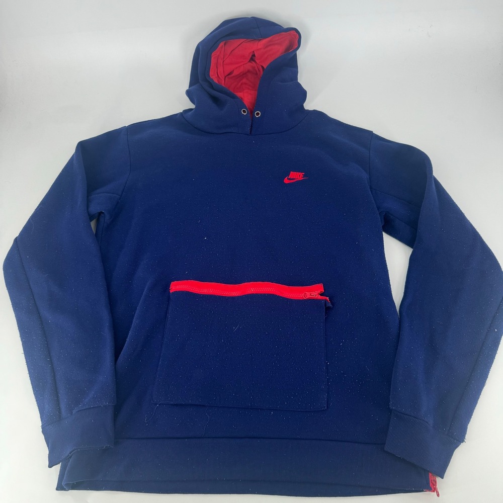 Nike Mens Hoodie 2XL Blue Red Pullover Zipper Pocket Sweatshirt Sportswear